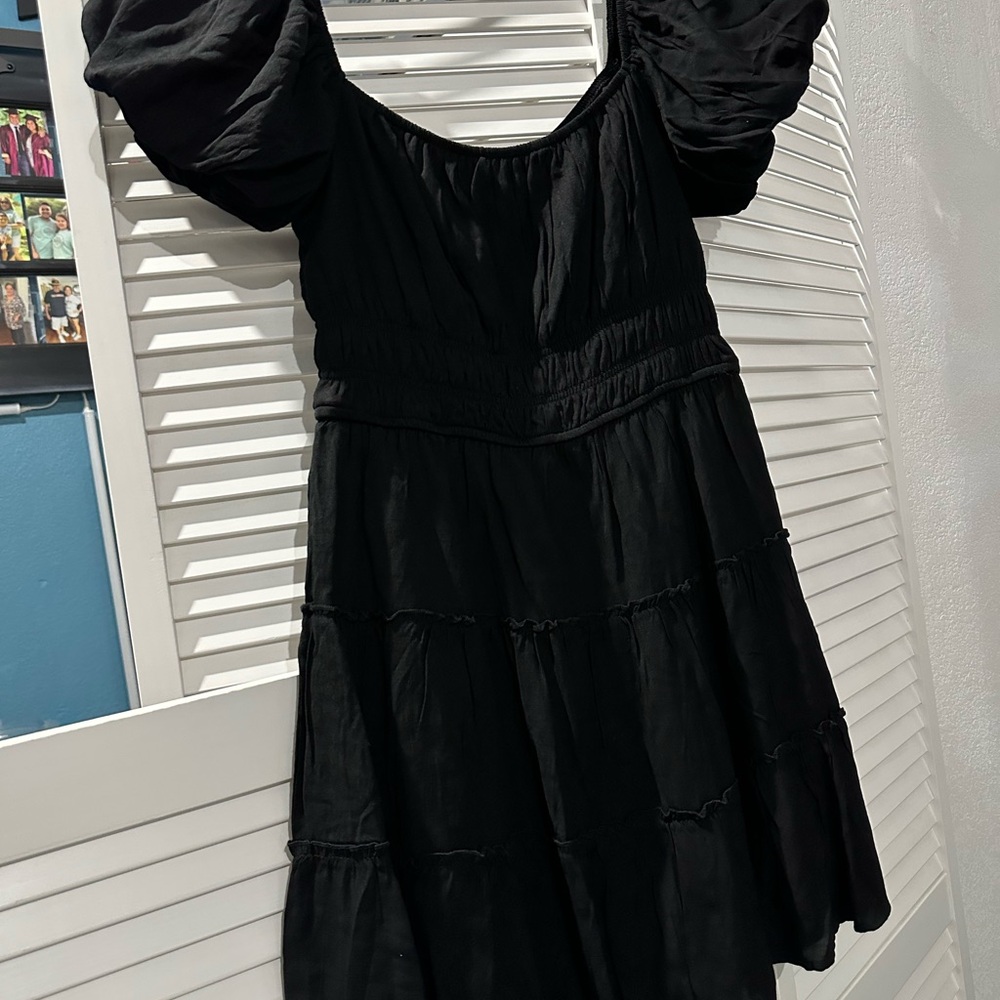 Trixxi Black Puff-Sleeve Tiered Mini Dress